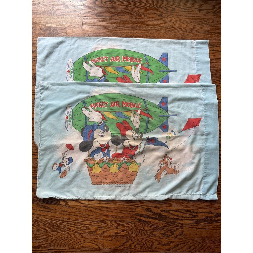 2 Vintage Walt Disney Mickey Air Mobile Pillowcase Mickey Minnie Chipmunks